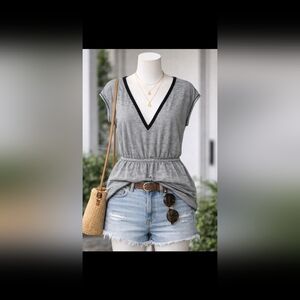 Dear by Amanda Bynes Striped V Neck Casual Top Women's